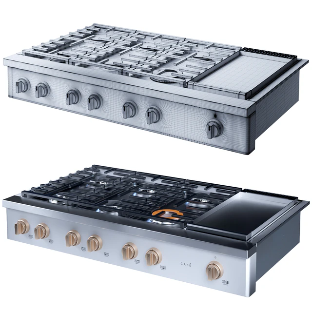 cafe 48 inch Commercial-Style Gas Rangetop with 6 Burners and Integrated Griddle — Скачать