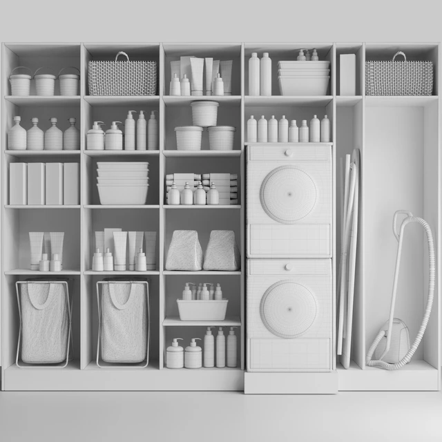 Linear with household appliances and household chemicals. Bathroom accessories — Descargar