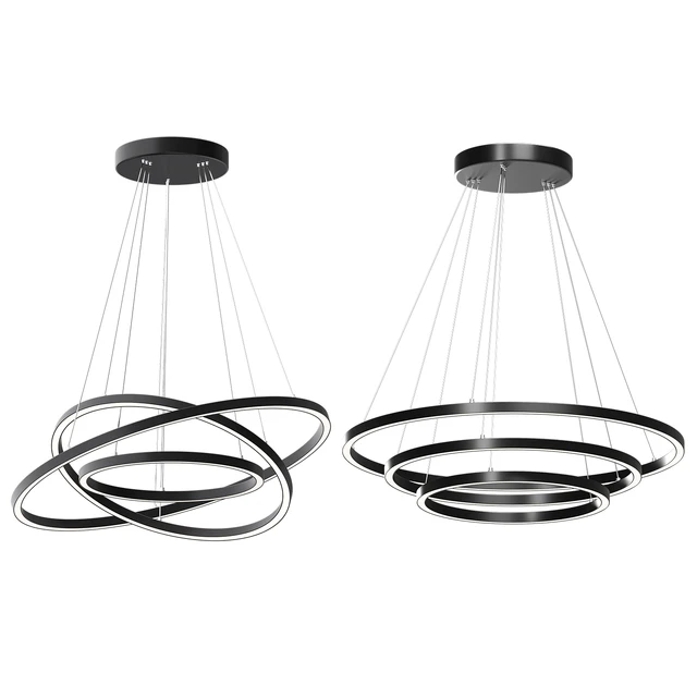 Modern 32-Inch Triple Ring LED Pendant Light Black Finish — Descargar