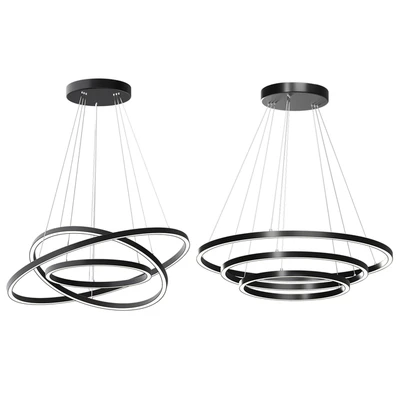 Modern 32-Inch Triple Ring LED Pendant Light Black Finish — Ver 1