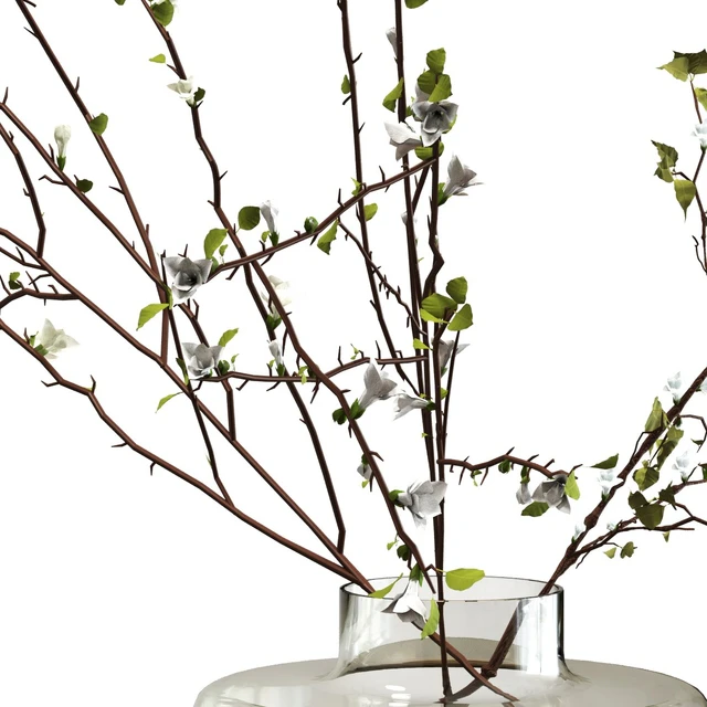 Ветки с листочками и цветочками в вазе — Скачать