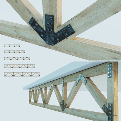A set of wooden trusses with parallel belts. 6m, 8m, 10m, 12m, 14m — Ver 1