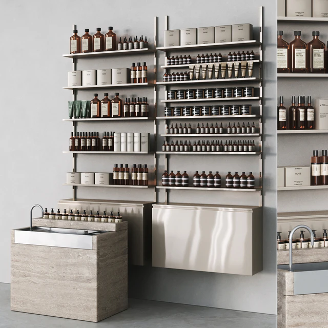 Cosmetic set with metal shelving and washbasin — Descargar