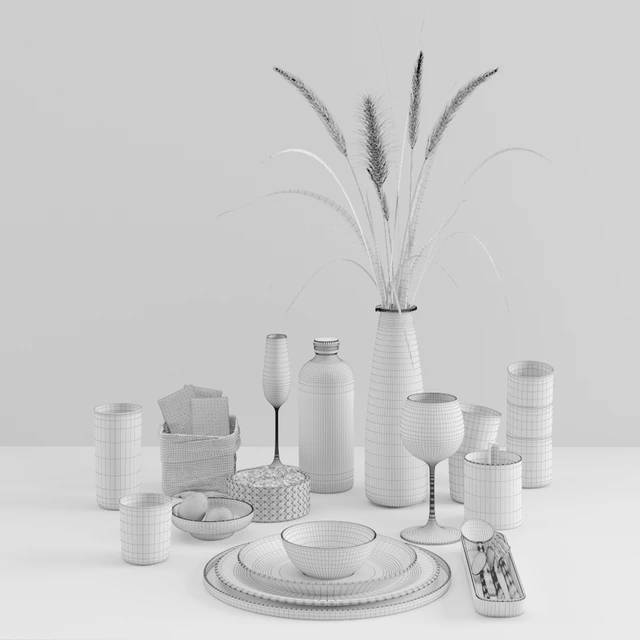 Hygge tableware with dryed grass — Скачать