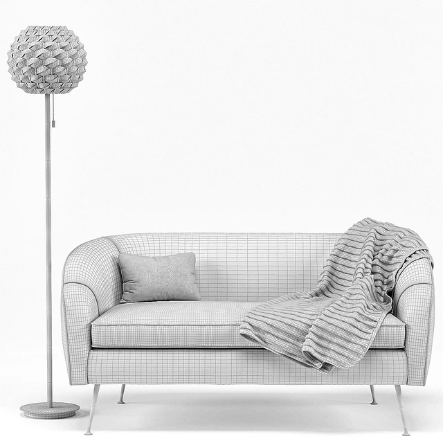 Stella Mid-Century Loveseat, Urchin Rattan Floor Lamp — Descargar