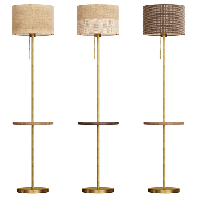Floor lamp with textile lampshade and table — Скачать