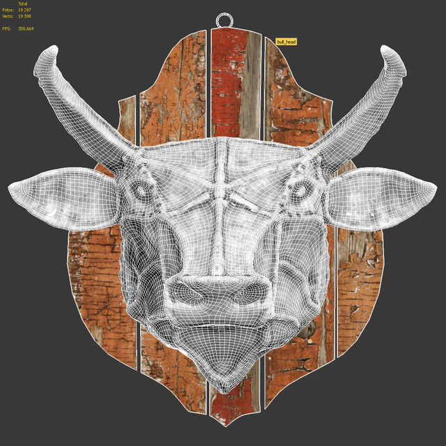 Steel head of a bull on a wooden, old board — Descargar