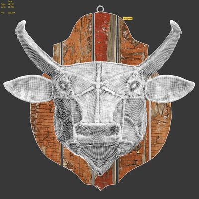 Steel head of a bull on a wooden, old board — Ver 3