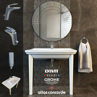Смеситель KLUDI Balance, умывальник Devit retro, кольцо Grohe ESSENTIALS, плитка Atlas Concorde Marvel — Вид 1
