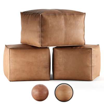 Mindaliving - Cube Leather Ottoman Pouf with Plaids — Вид 7