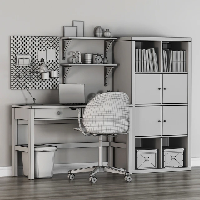 IKEA HEMNES Workplace and KALLAX shelf unit with FRITZHANSEN N02 Swivel armchair — Descargar