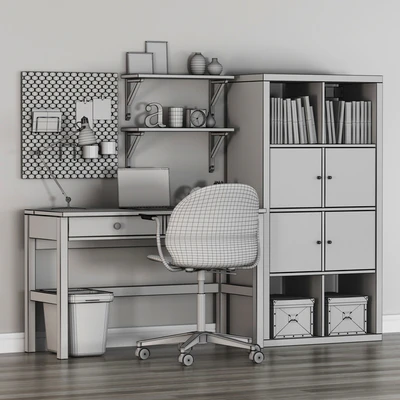 IKEA HEMNES Workplace and KALLAX shelf unit with FRITZHANSEN N02 Swivel armchair — Ver 3