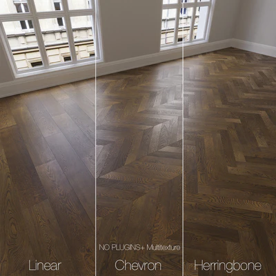 Parquet natural, oak smoked, 3 kinds. Linear, chevron, herringbone. — Ver 1