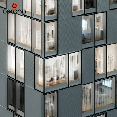 Modern residential building 08 | night + interiors — Ver 5