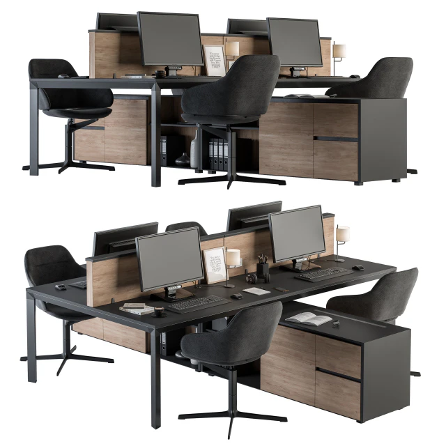 Office Furniture - employee Set Wood and Black 37 — Descargar