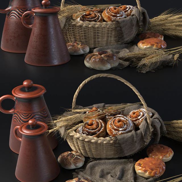 Composition with buns in a wicker basket — Descargar