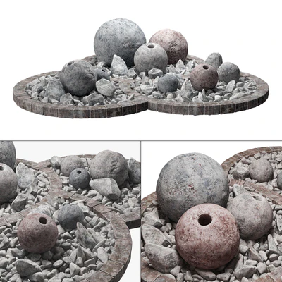 Flowerbad stone sphere decor / Stone bed with spherical decor — Ver 1
