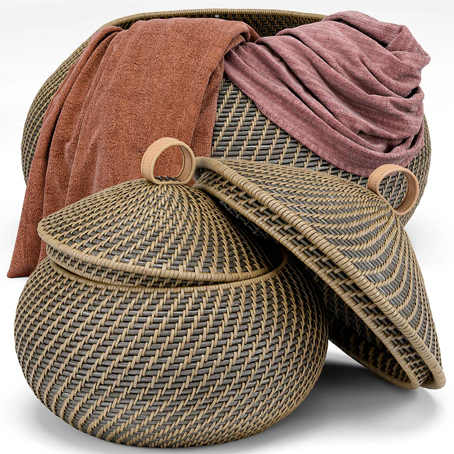 Arturo Global Bazaar Gray Rattan Weave Round Basket — Descargar