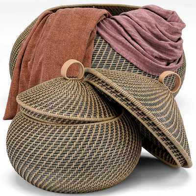 Arturo Global Bazaar Gray Rattan Weave Round Basket — Ver 3
