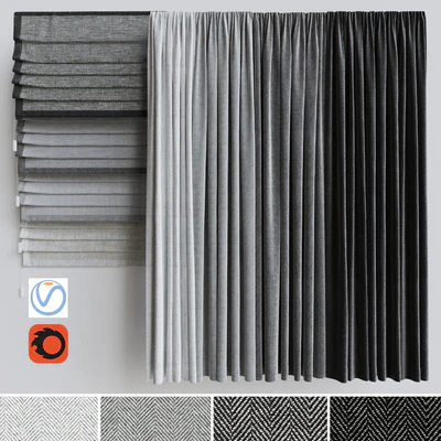 A set of curtains + a set of Roman curtains 1. Gray scale — Ver 1