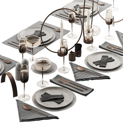 064 Tableware decor set 02 biege and bronze 00 — Ver 7