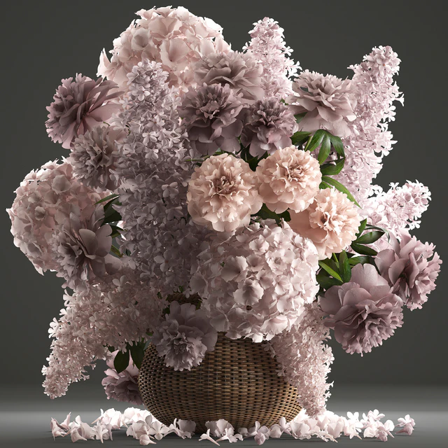 A bouquet of flowers 85. Lilac, hydrangea, basket, decor, peonies, eco design, natural decor, table decoration — Descargar
