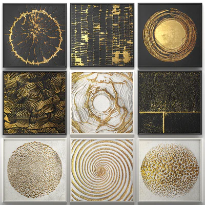A collection of decorative paintings. Gold. 2 wall decor, a set of paintings, luxury, panels, gold, white, black, set, decorative, abstraction, pattern — Ver 1
