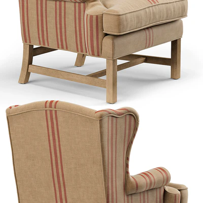 Khaki Linen English Club Chair with Red Stripe — Ver 3