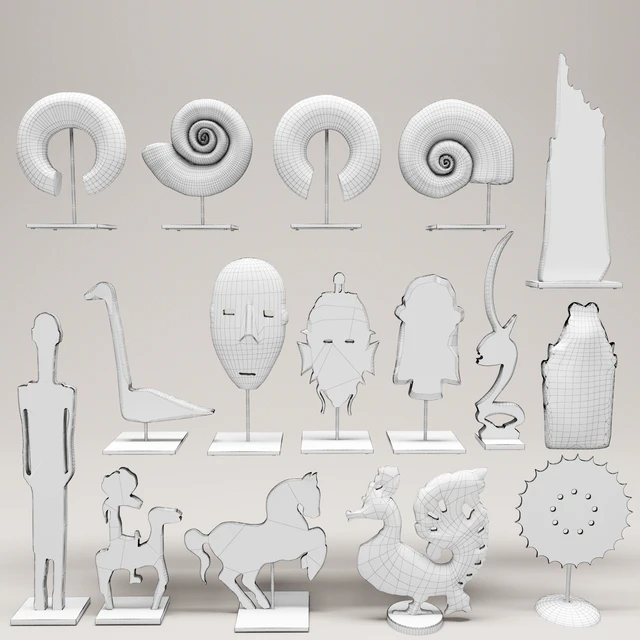 Design Mix Furniture. Collection of 16 pieces, figurine, wooden, eco design, set, collection, decor, mega set, ammonite, shell, fossil, figurine, decor, mask — Descargar