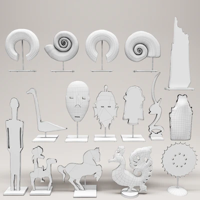 Design Mix Furniture. Collection of 16 pieces, figurine, wooden, eco design, set, collection, decor, mega set, ammonite, shell, fossil, figurine, decor, mask — Ver 2