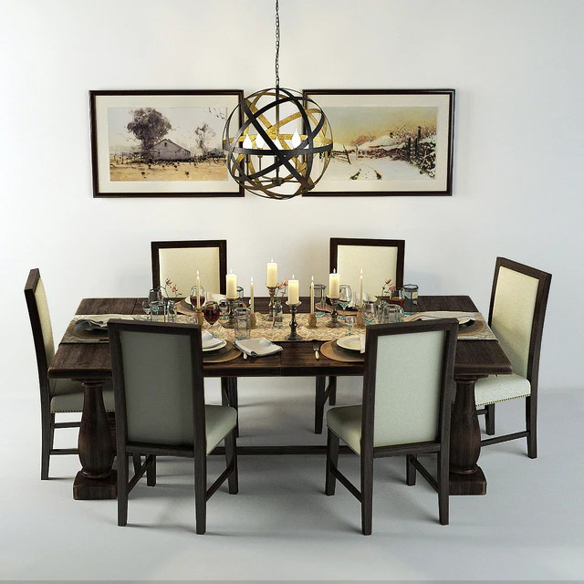 Wooden dining table with chairs — Descargar