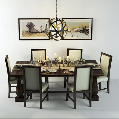 Wooden dining table with chairs — Ver 1