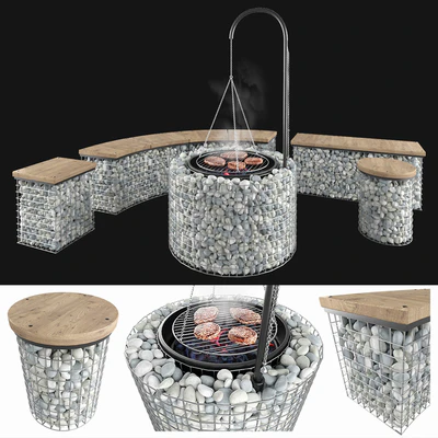 Gabion fireplace benches — Вид 1
