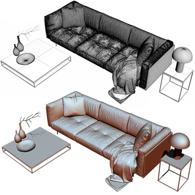 Living divani leather rod sofa — Ver 2