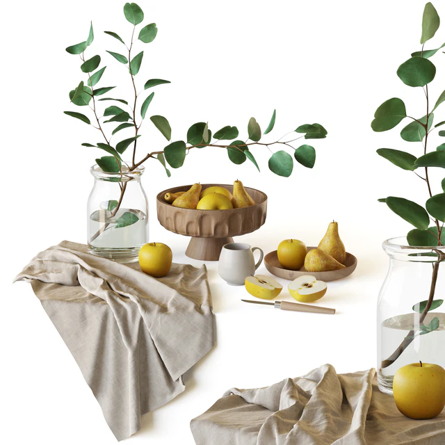 Decorative set with fruits and eucalyptus branch — Descargar