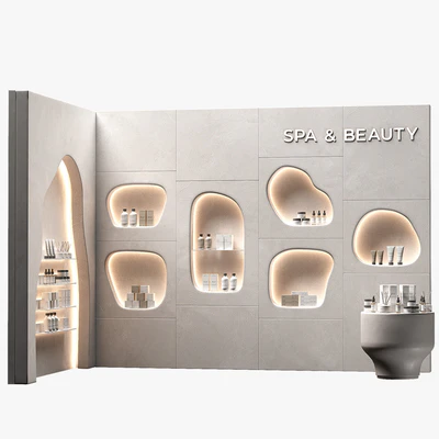 Modular Niche Shelves in the wall. Cosmetics shop. Backlit wavy beauty salon. — Вид 5