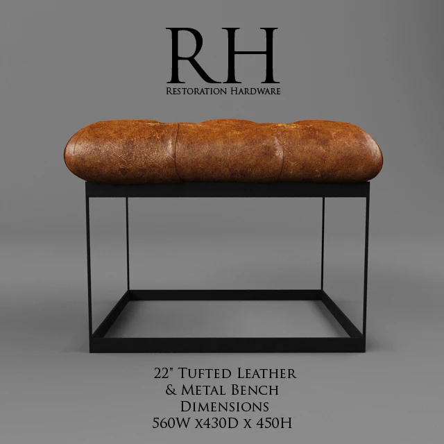 Restoration Hardware / 22 "Tufted Leather &amp; Metal Bench — Descargar