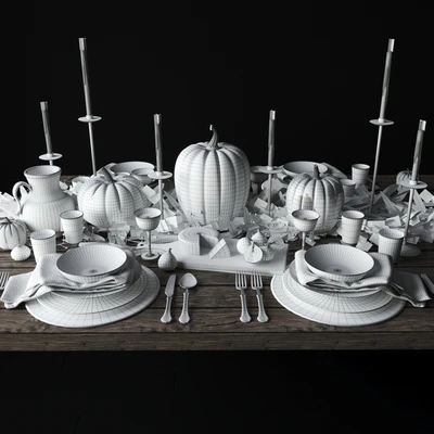 Autumn table setting with pumpkins — Ver 2