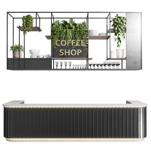Coffee shop reception, Restaurant counter by hanging plant - 02 — Descargar