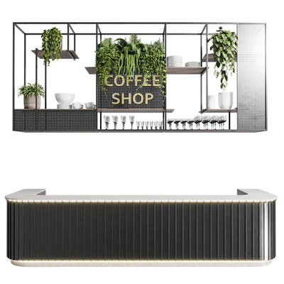 Coffee shop reception, Restaurant counter by hanging plant - 02 — Ver 5