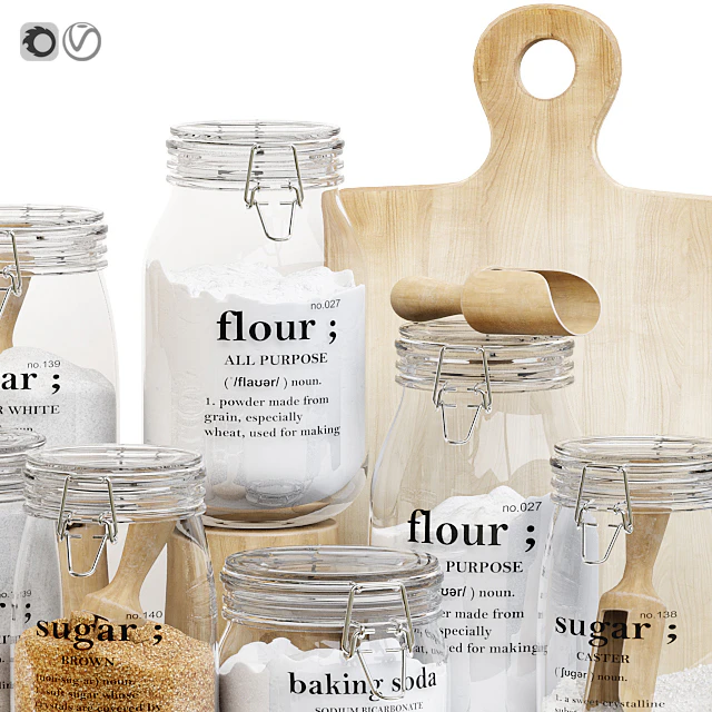 Set of glass jars for the kitchen with sugar and flour — Скачать