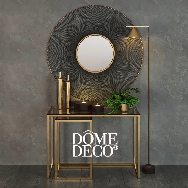Dome Deco set decor, vases and console with a mirror and a floor lamp — Descargar