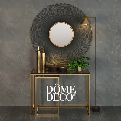 Dome Deco set decor, vases and console with a mirror and a floor lamp — Ver 1