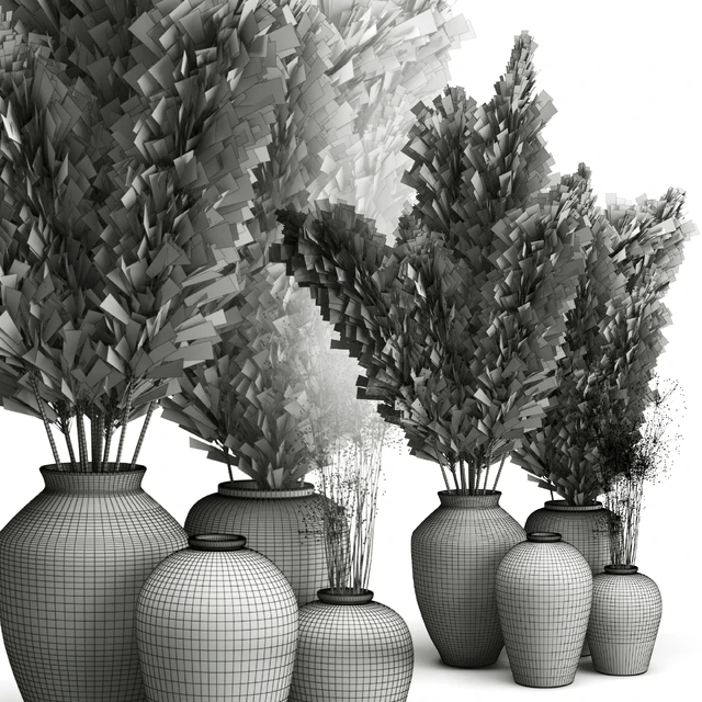 Decorative set of Clay Vases and Pampas Grass — Descargar