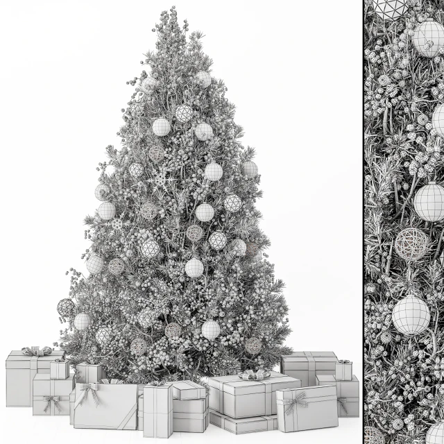 Christmas Decoration 34 - Christmas White and Cream Tree with Gift — Descargar