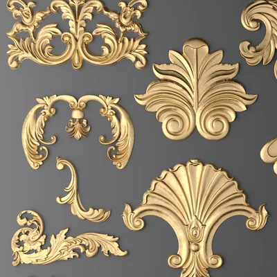 Лепные элементы, набор, Лепнина, luxury, золотой декор, резьба, лепка, лепной, корона, картуш, набор, классическая — Вид 4