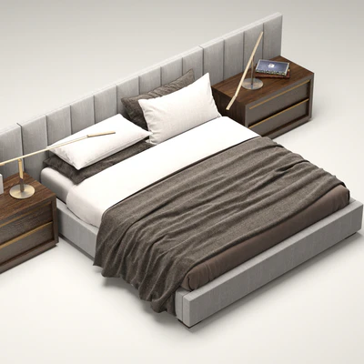 RH Modern custom vertical channel extended headboard bed — Ver 3