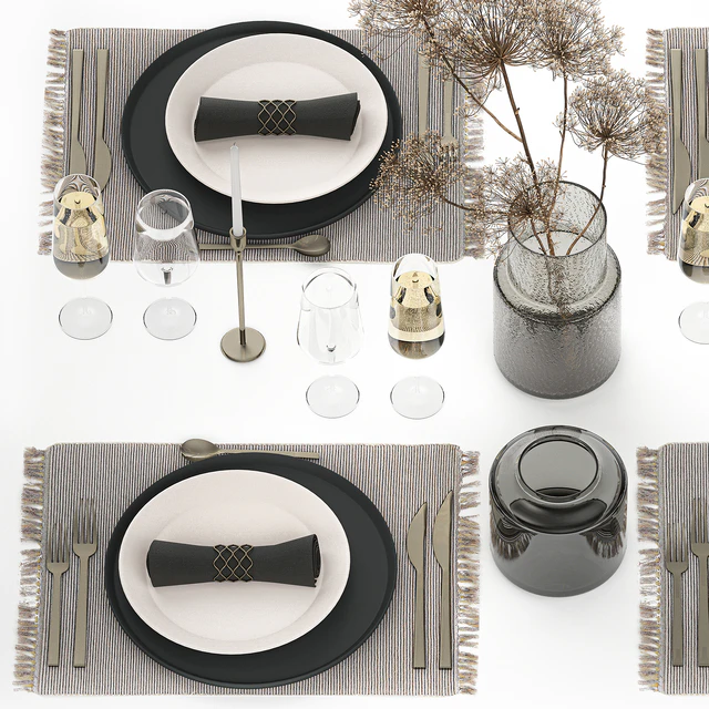Table service 24. Dried flower, bouquet, hogweed, branches, cutlery, glass, sparkling wine, luxury decor, eco design, vase — Descargar