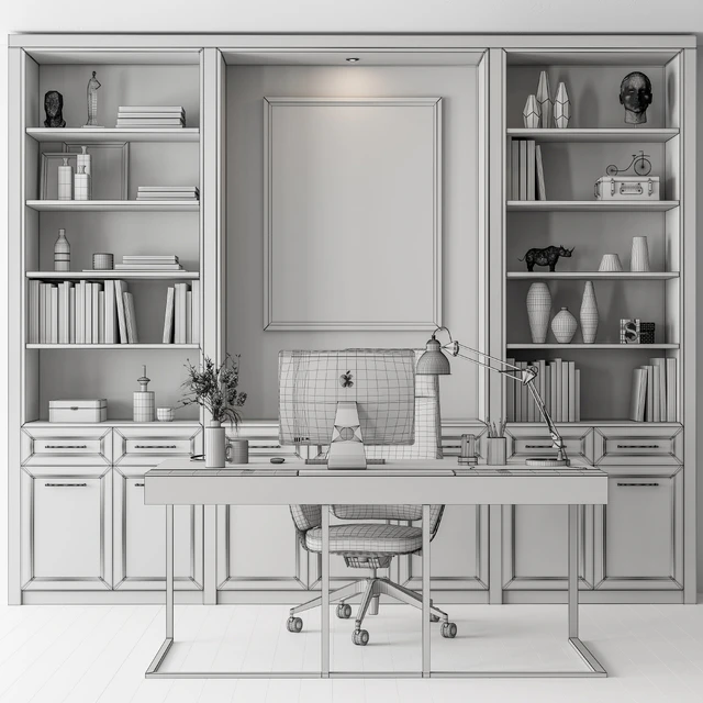 Home Office Desk and Library Gray Set - Office Furniture 279 — Скачать