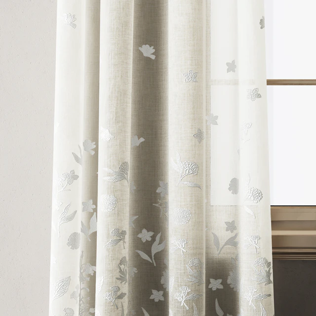 Floral Embroidered Linen Eyelet Curtains — Descargar